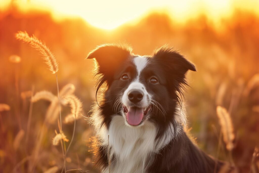 Happy Border Collie Dog in Sunset Light Stock Free