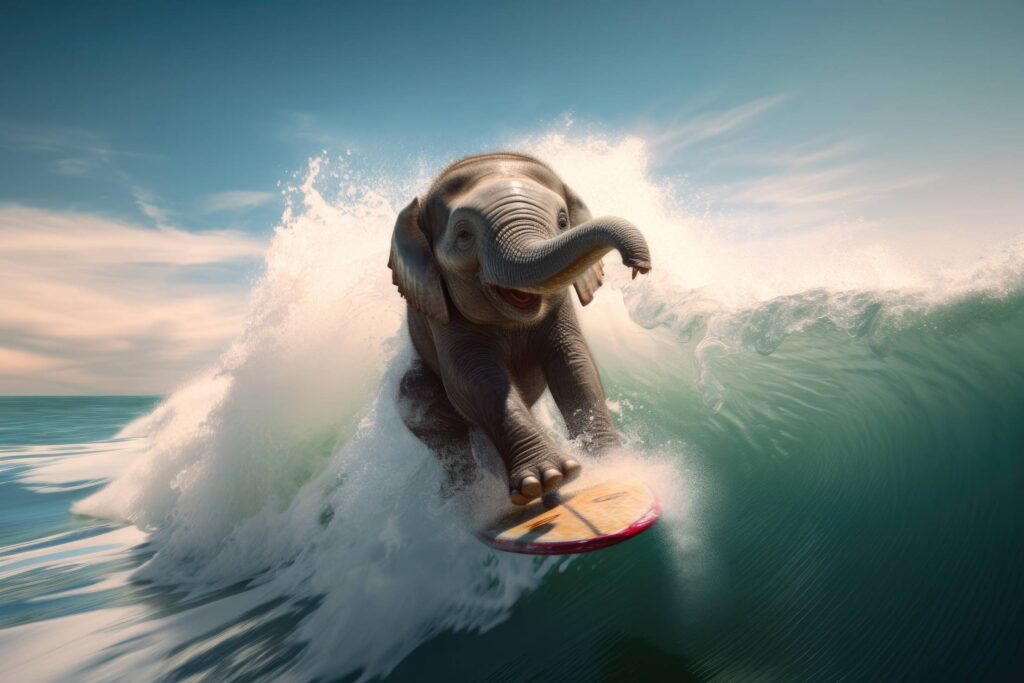 Happy Elephant Surfing Stock Free