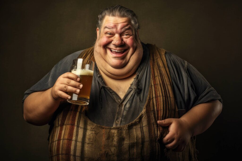 Happy Fat Man Brewer with Big Belly Drinking Beer Stock Free