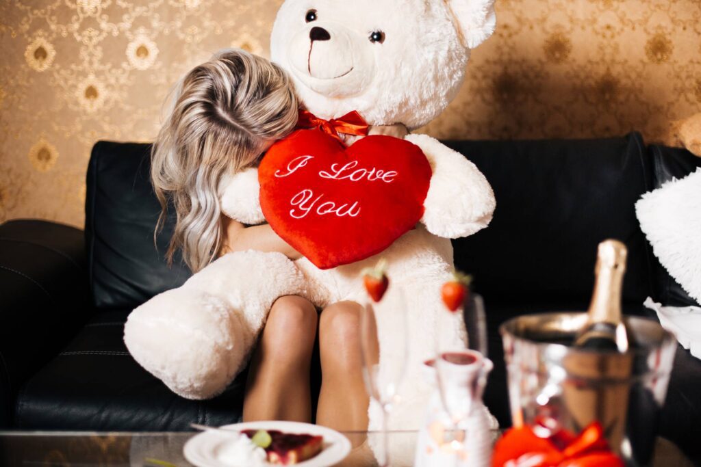 Happy Girl with Teddy Bear: Happy Valentine’s Day! Free Photo