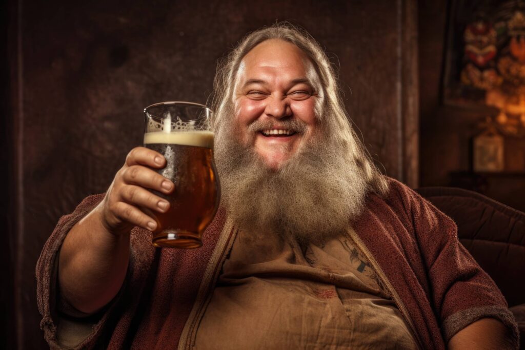 Happy Man with Big Belly Drinking Beer Stock Free