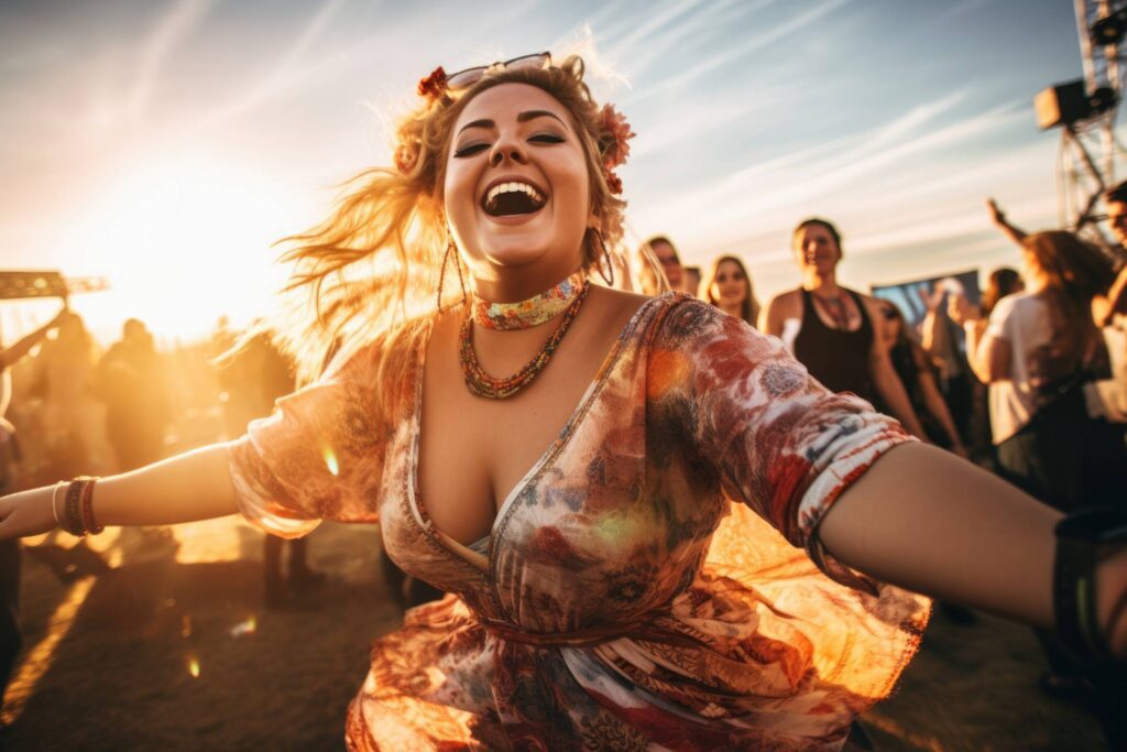 Happy Woman Dancing at Festival Stock Free