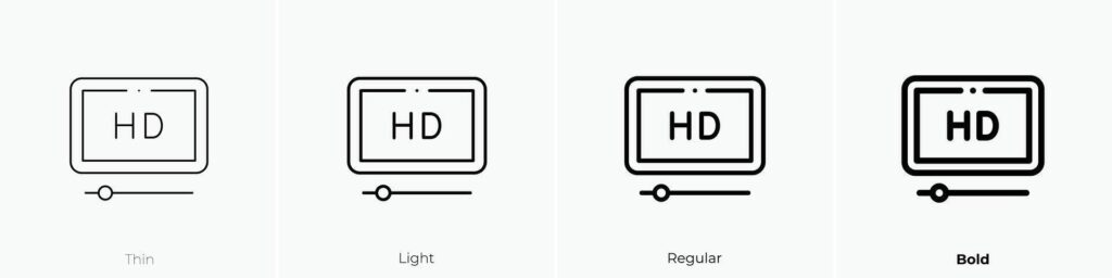 hd film icon. Thin, Light, Regular And Bold style design isolated on white background Stock Free