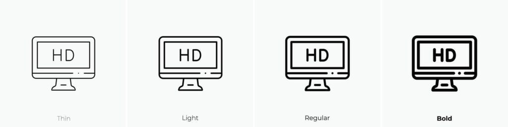 hd icon. Thin, Light, Regular And Bold style design isolated on white background Stock Free