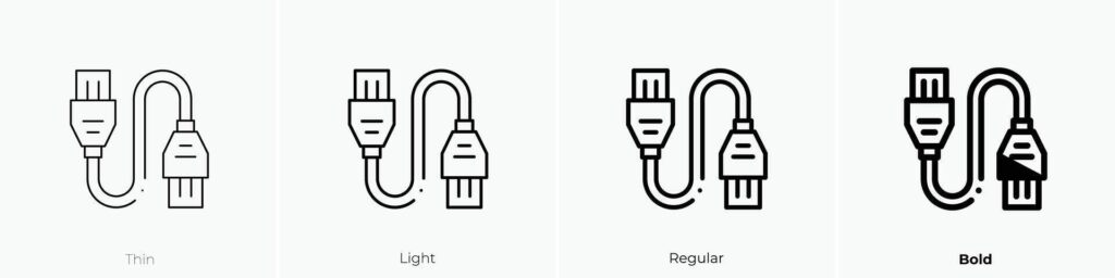 hdmi cable icon. Thin, Light, Regular And Bold style design isolated on white background Stock Free