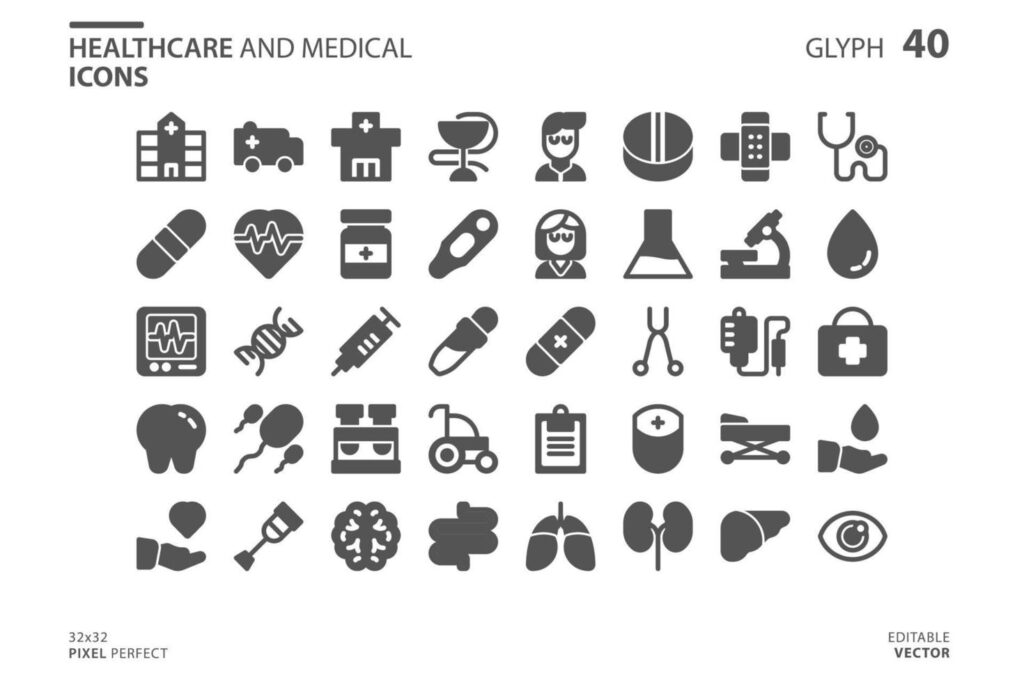 Healthcare and medical silhouette icon set Stock Free