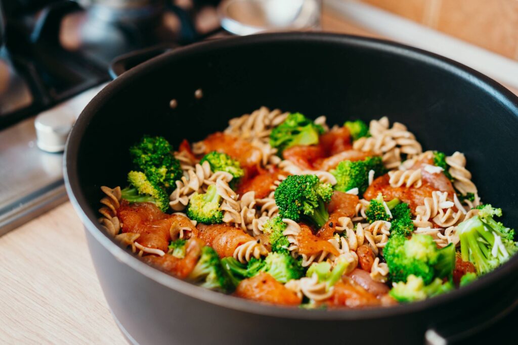 Healthy Baked Pasta with Broccoli and Meat Free Photo