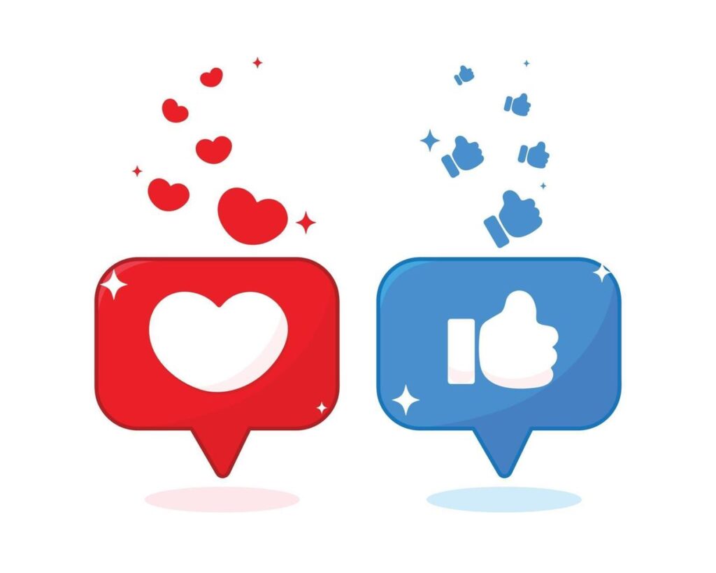 Heart shape and thumb icon on social media illustration Stock Free