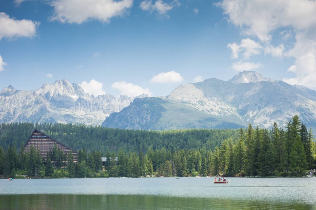 High Tatras Mountains Panorama Scenery with Lake and Woods Free Photo