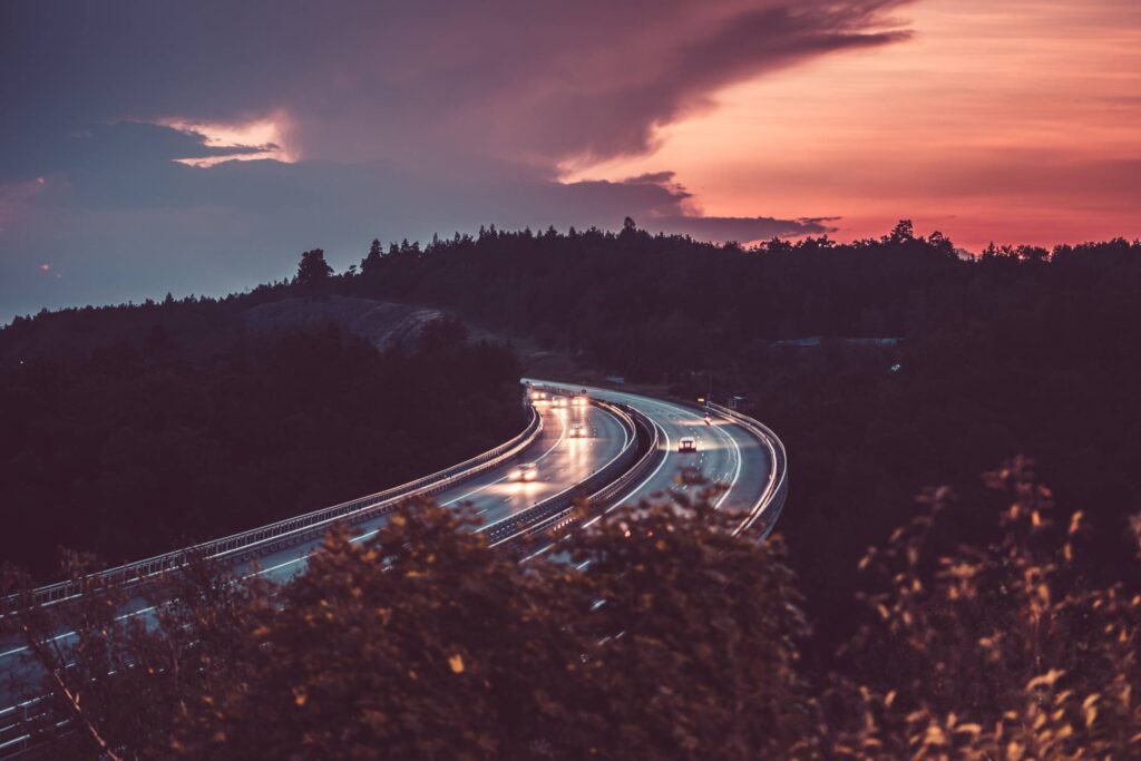 Highway and Evening Dawn Free Photo