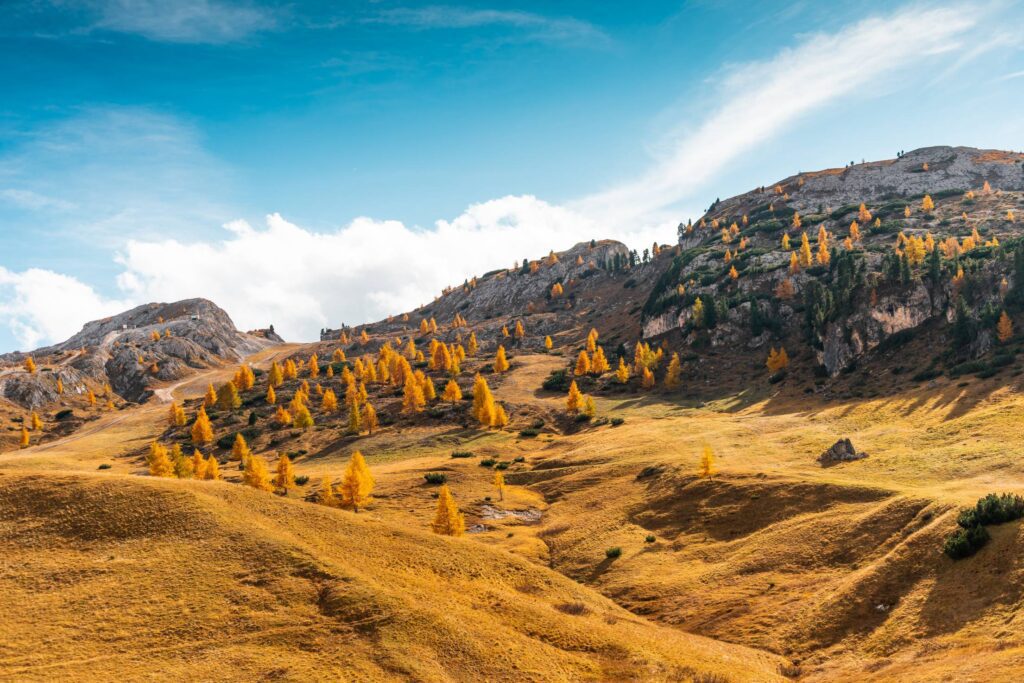 Hilly Landscape with a Dry Grass, Dolomites Free Photo