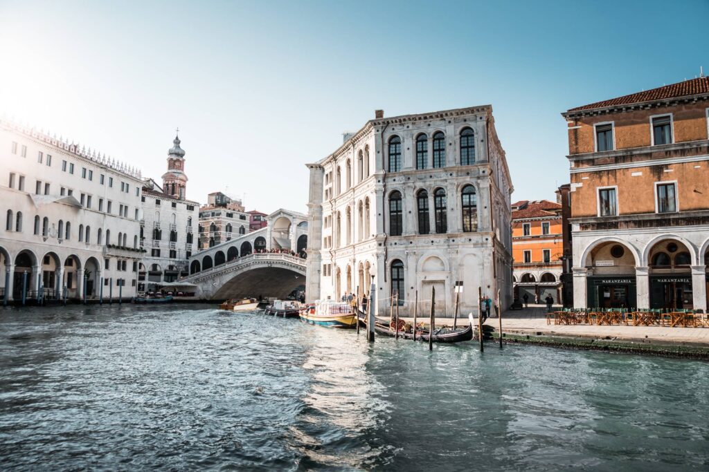 Historic Houses around Rialto Bridge in Venice Free Photo