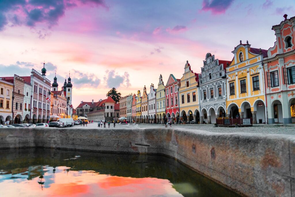 Historical Square in Telč at Sunset Free Photo