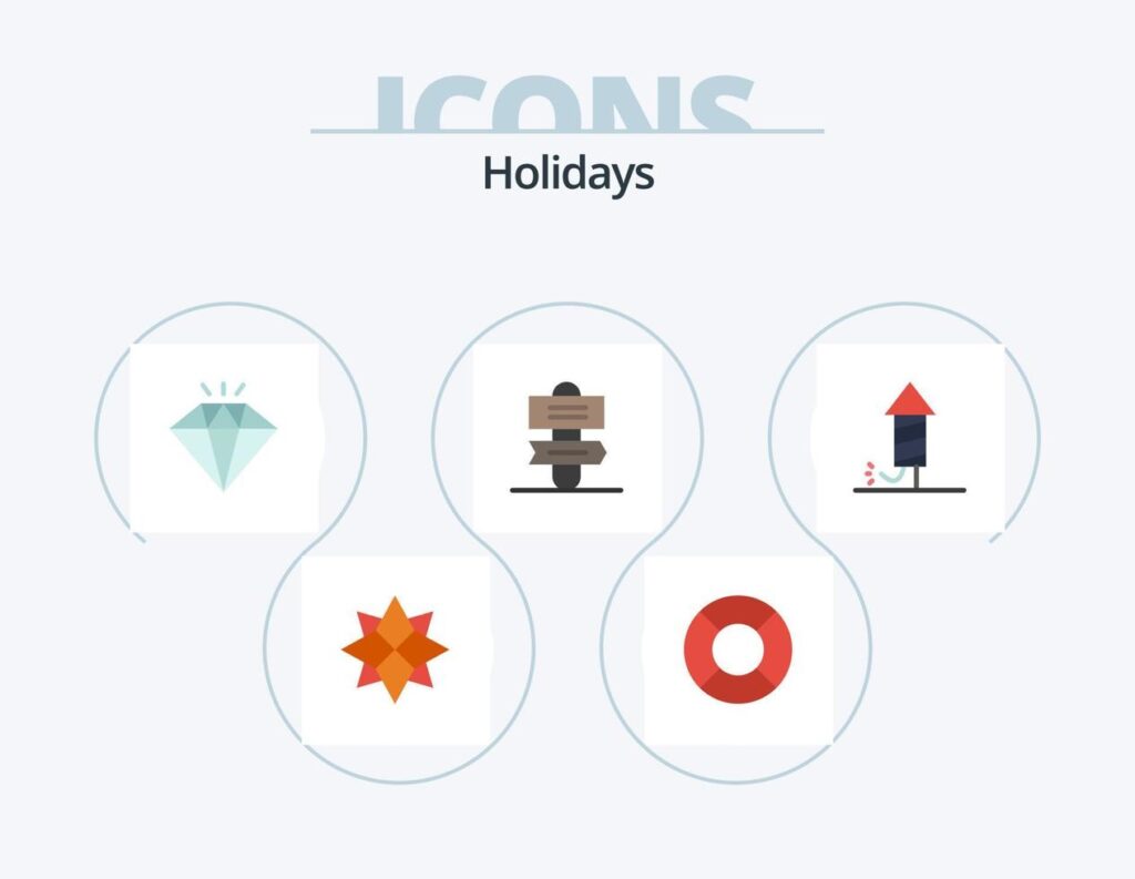 Holidays Flat Icon Pack 5 Icon Design. . fireworks. jewel. festival. sign system Stock Free