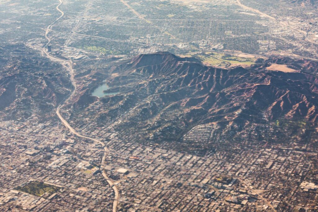 Hollywoodland Hills with Hollywood Sign and Reservoir Free Photo