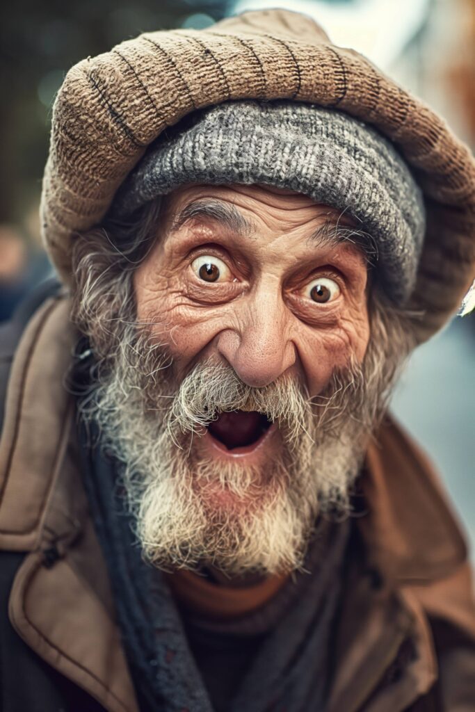 Homeless Man on the Street Making a Funny Face Stock Free