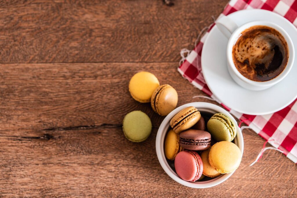 Homemade Macarons with a Cup of Coffee Free Photo