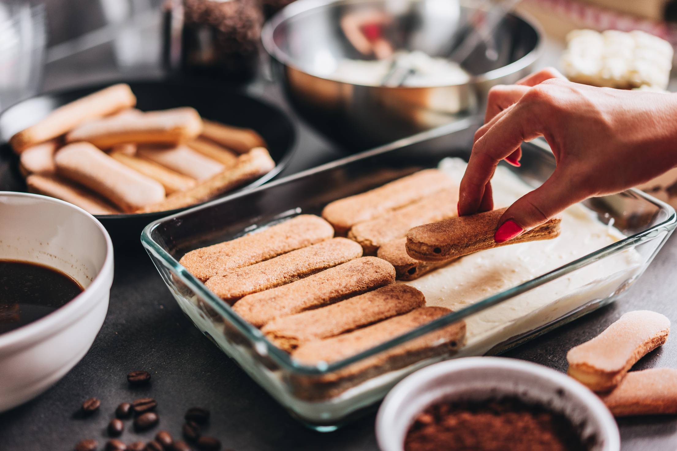 Homemade Preparation of Italian Cake Tiramisu Free Photo