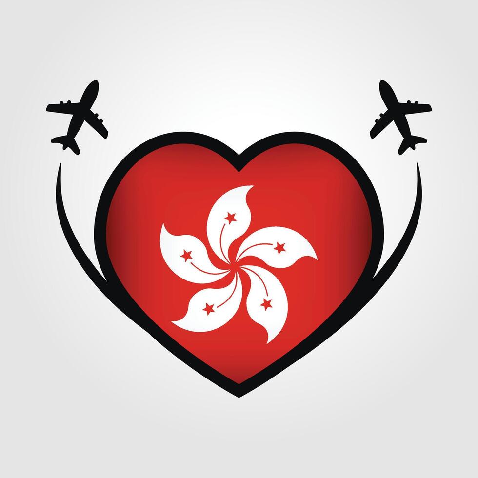 Hong Kong Travel Heart Flag With Airplane Icons Stock Free