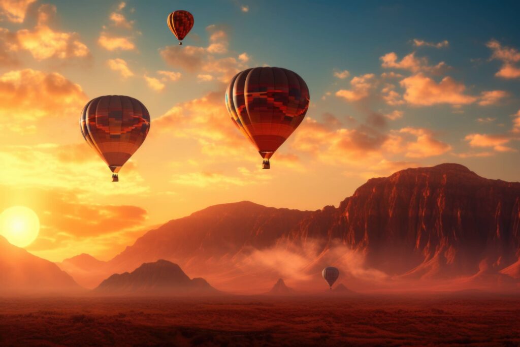 Hot Air Balloons During Golden Hour Stock Free