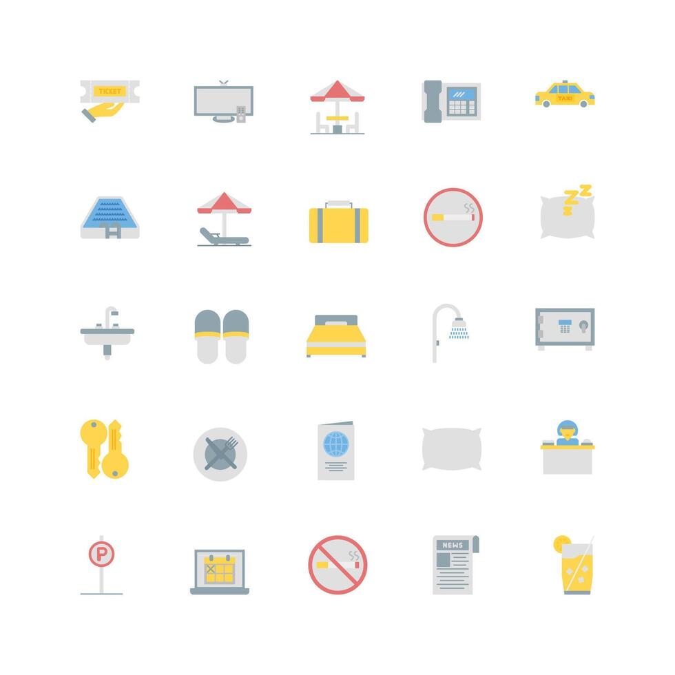 hotel icon set. flat color icon collection. Containing icons Stock Free