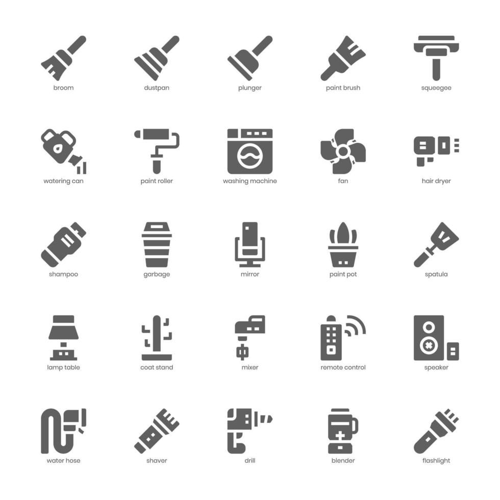 Household icon pack for your website, mobile, presentation, and logo design. Household icon glyph design. Vector graphics illustration and editable stroke. Stock Free