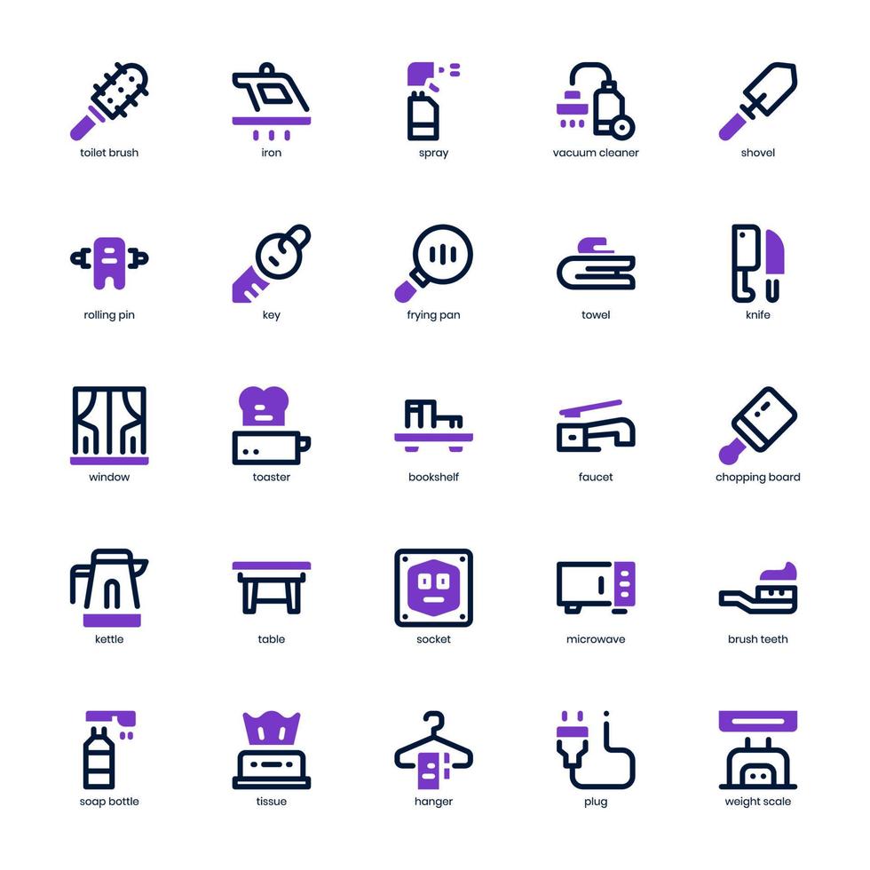 Household icon pack for your website, mobile, presentation, and logo design. Household icon mix line and solid design. Vector graphics illustration and editable stroke. Stock Free