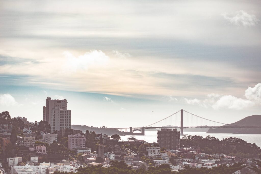 Houses of San Francisco Bay with Golden Gate Bridge Scenery Free Photo