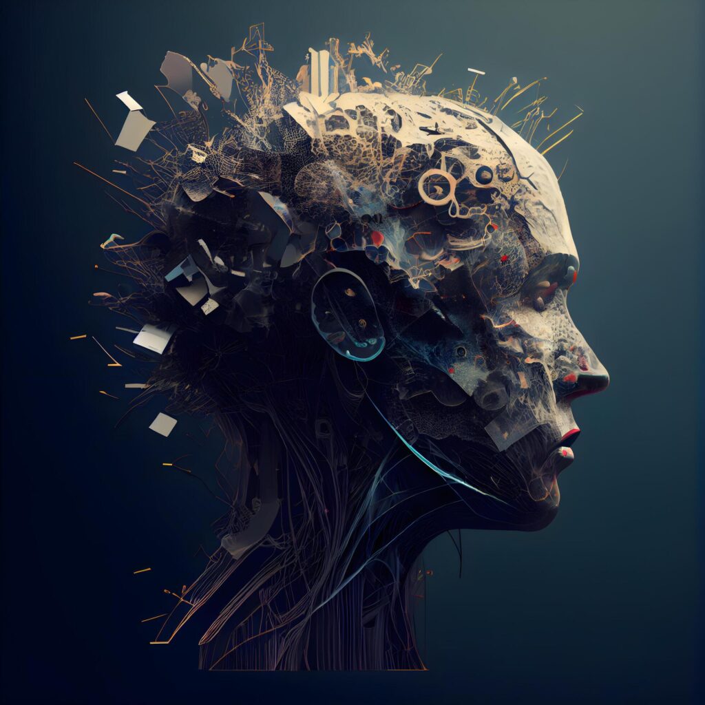 Human head made of gears and cogwheels. 3D rendering, Image Free Photo