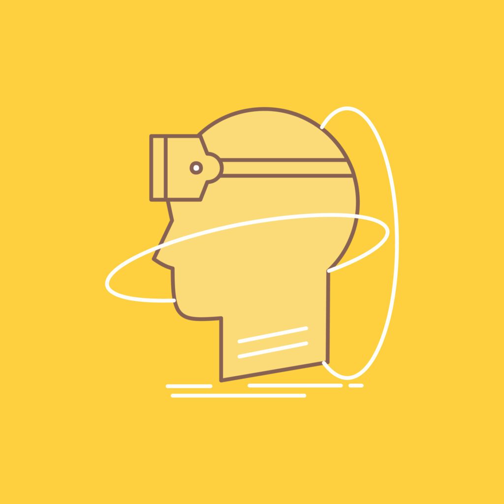 human. man. reality. user. virtual. vr Flat Line Filled Icon. Beautiful Logo button over yellow background for UI and UX. website or mobile application Free Vector