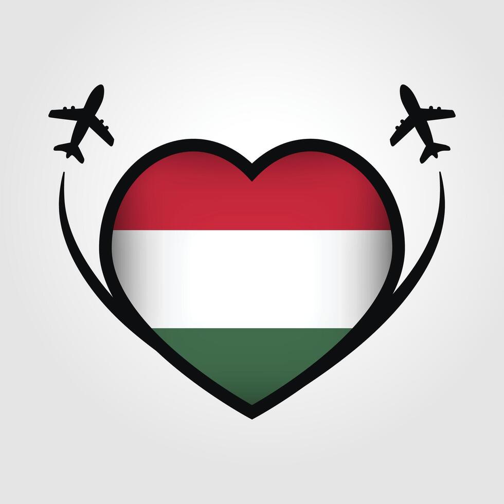 Hungary Travel Heart Flag With Airplane Icons Stock Free