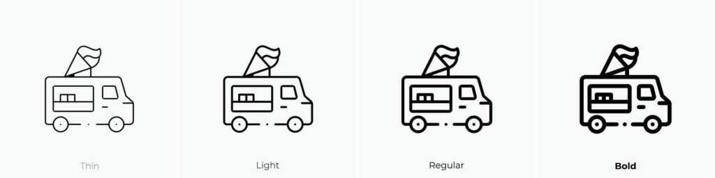 ice cream truck icon. Thin, Light, Regular And Bold style design isolated on white background Stock Free