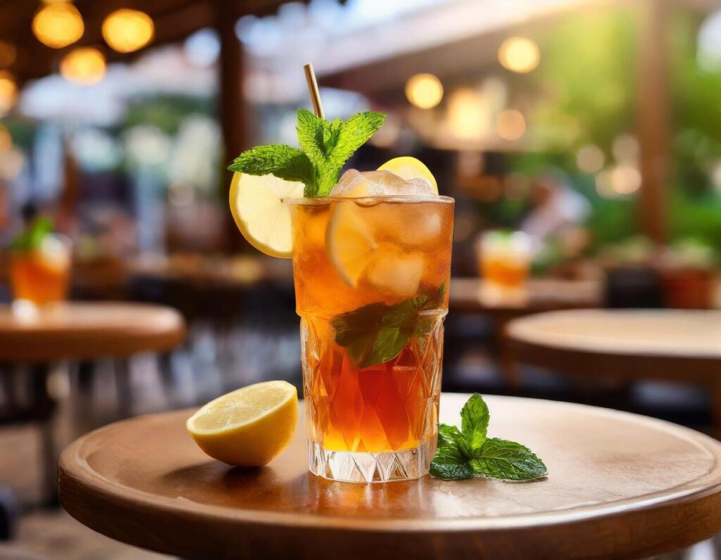 Iced tea with a restaurant background Stock Free