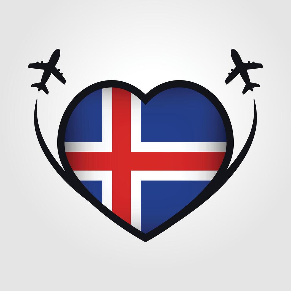 Iceland Travel Heart Flag With Airplane Icons Stock Free