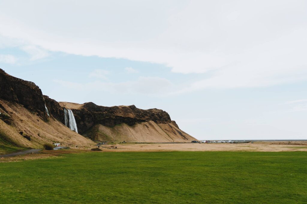 Icelandic Seljalandsfoss Waterfall from a Distance Free Photo