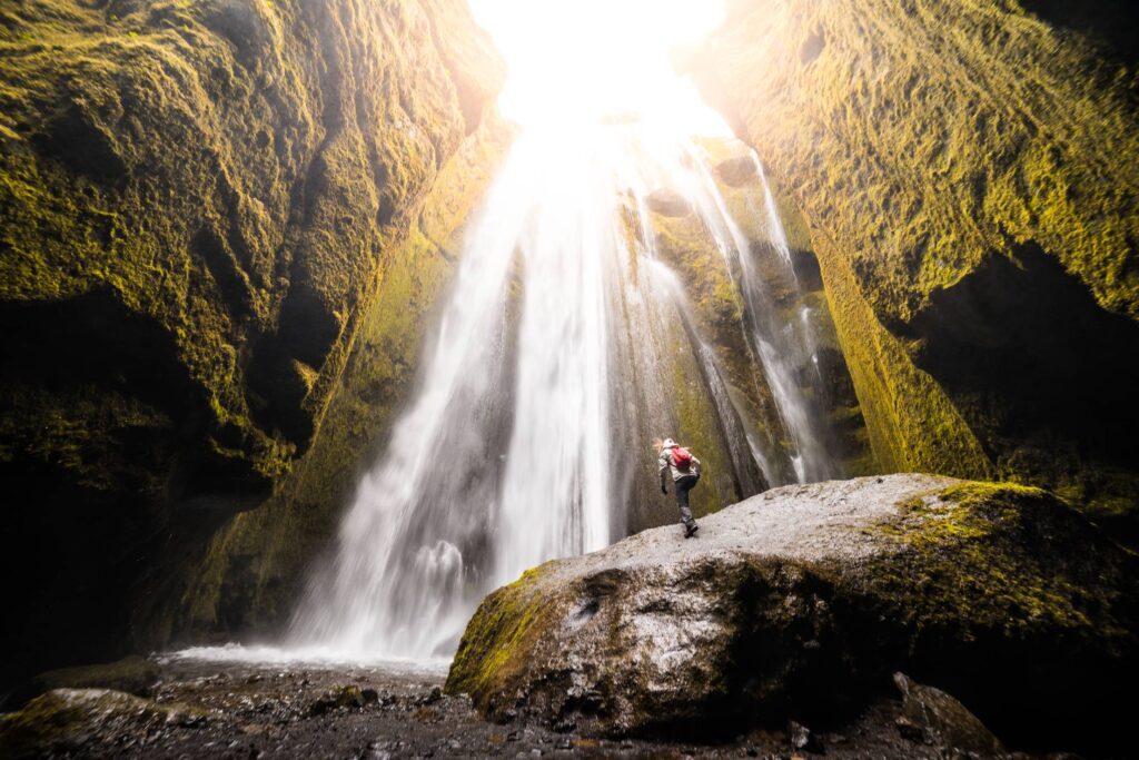 Icelandic Waterfall in a Cave Free Photo