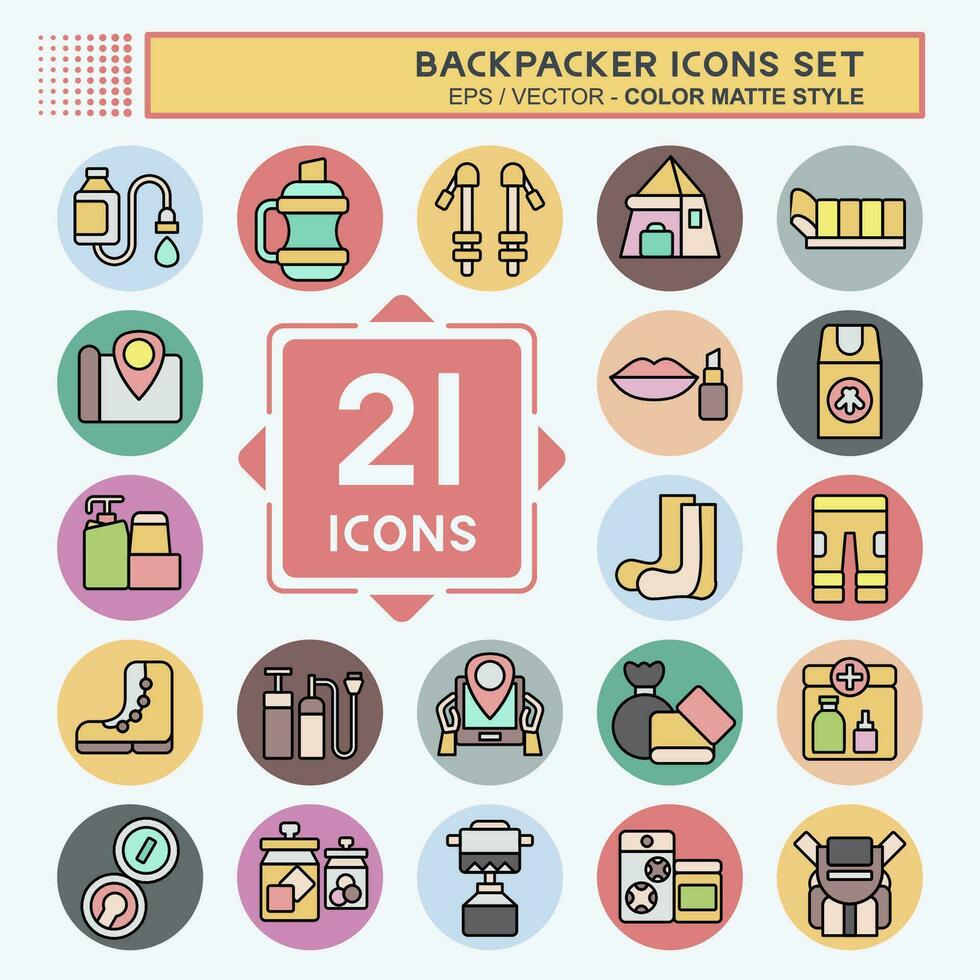 Icon Set Backpacker. related to Holiday symbol. color mate style. simple design editable. simple illustration Stock Free