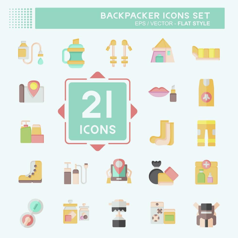 Icon Set Backpacker. related to Holiday symbol. flat style. simple design editable. simple illustration Stock Free