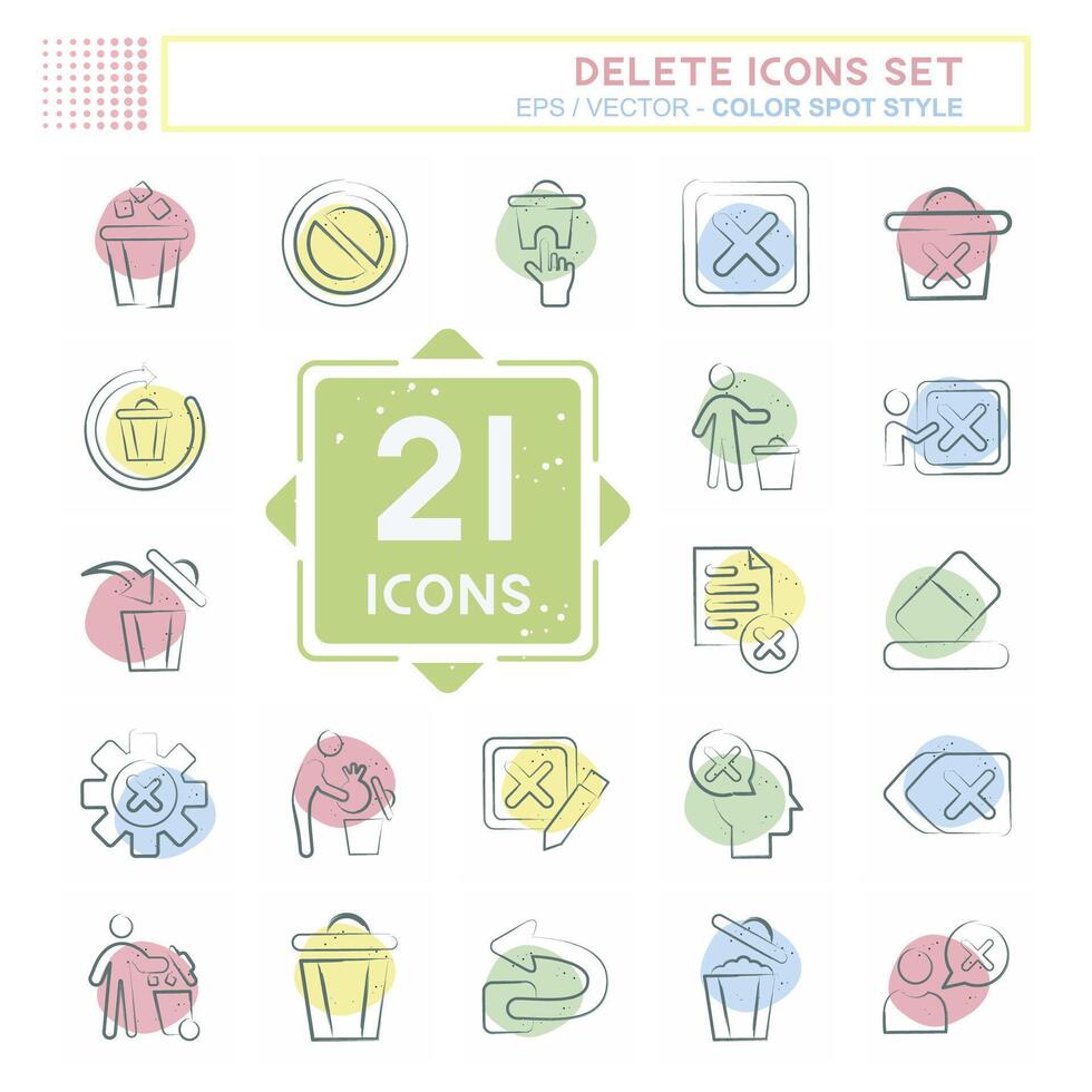 Icon Set Delete. related to Delete Button symbol. Color Spot Style. simple design illustration Stock Free