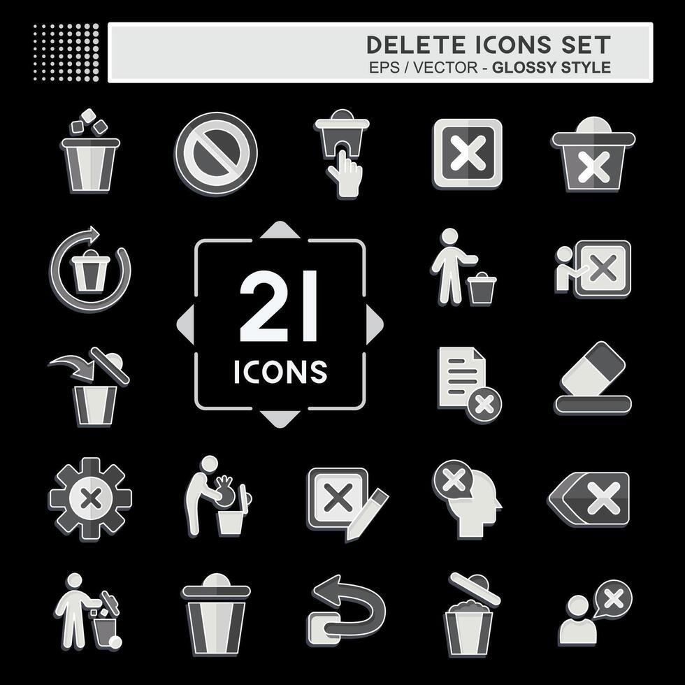 Icon Set Delete. related to Delete Button symbol. glossy style. simple design illustration Stock Free