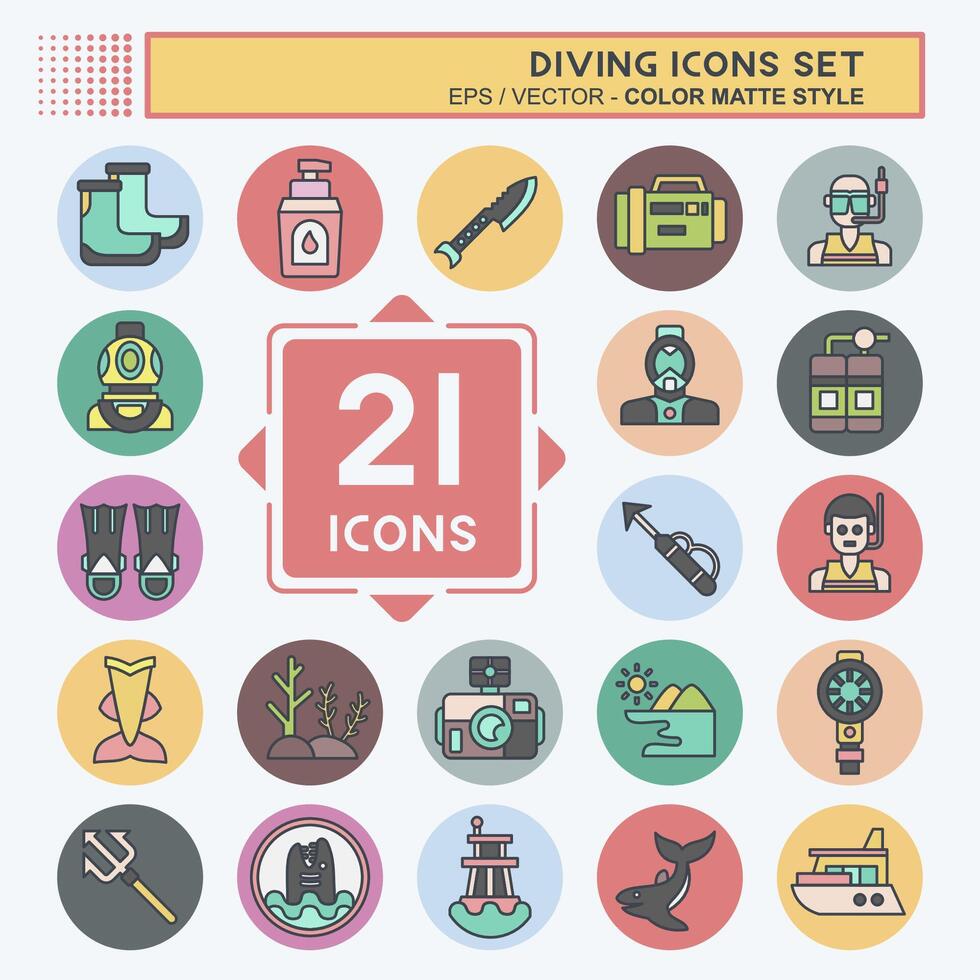 Icon Set Diving. related to Sea symbol. color mate style. simple design illustration Stock Free