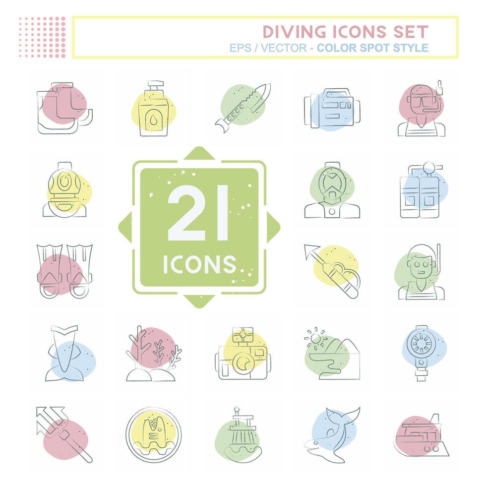 Icon Set Diving. related to Sea symbol. Color Spot Style. simple design illustration Stock Free