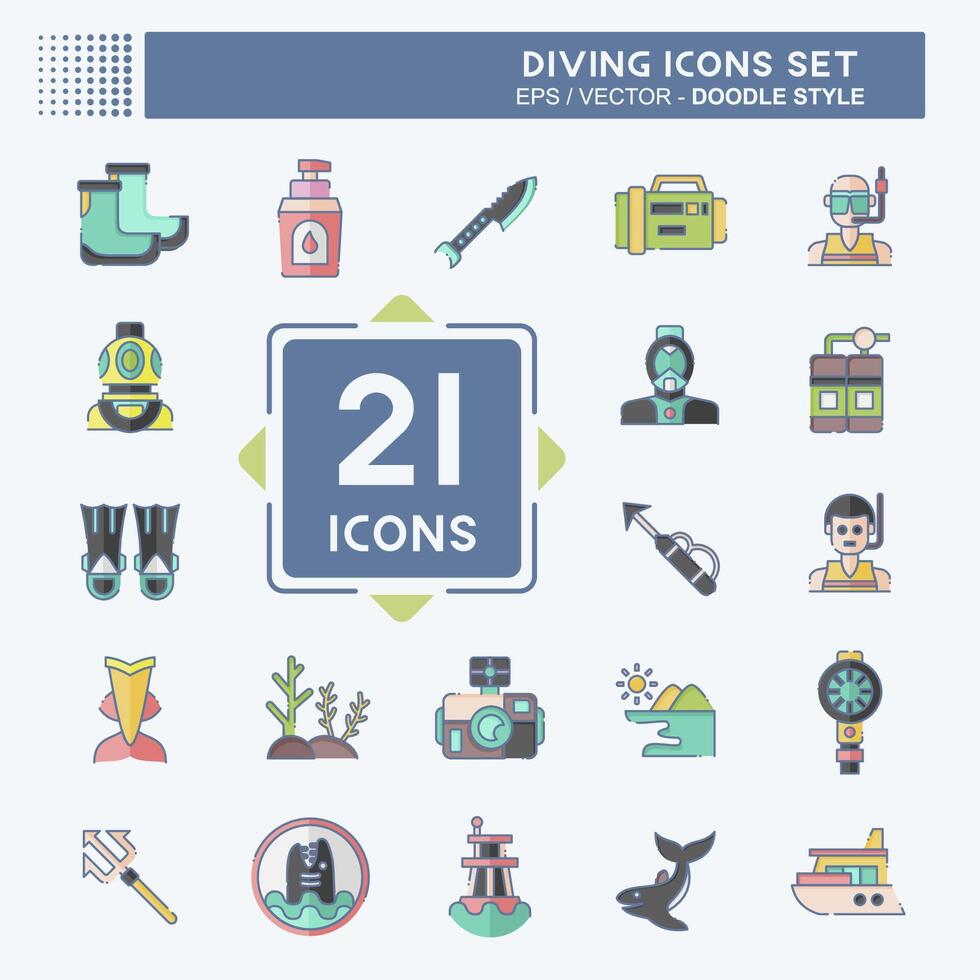 Icon Set Diving. related to Sea symbol. doodle style. simple design illustration Stock Free