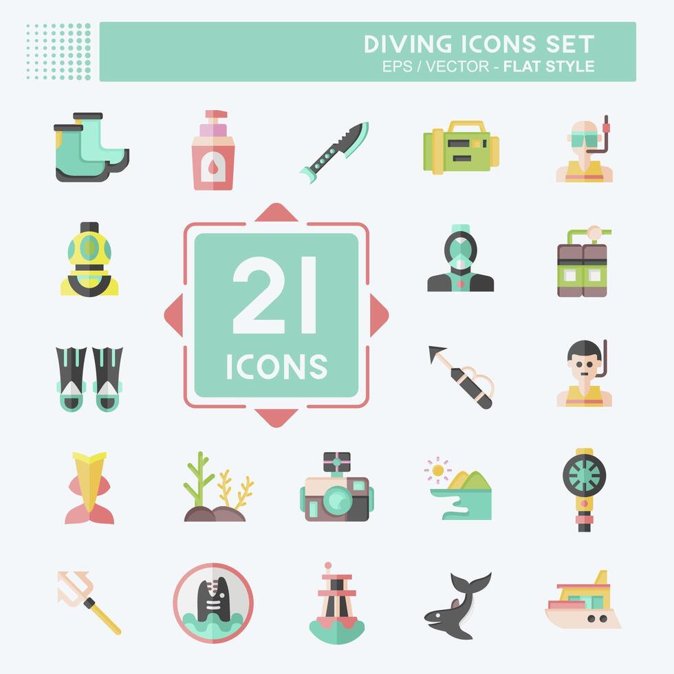 Icon Set Diving. related to Sea symbol. flat style. simple design illustration Stock Free