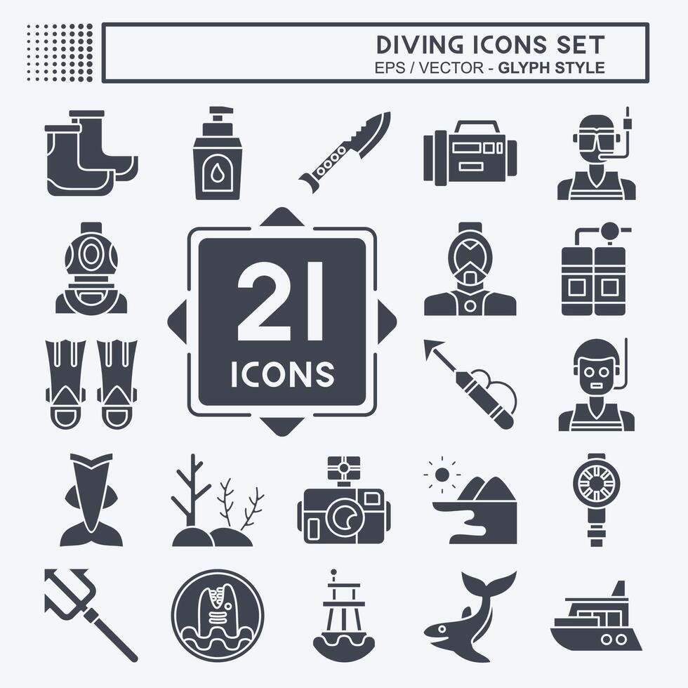 Icon Set Diving. related to Sea symbol. glyph style. simple design illustration Stock Free