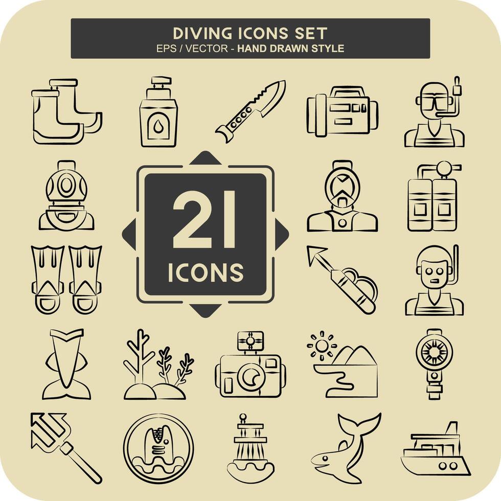 Icon Set Diving. related to Sea symbol. hand drawn style. simple design illustration Stock Free