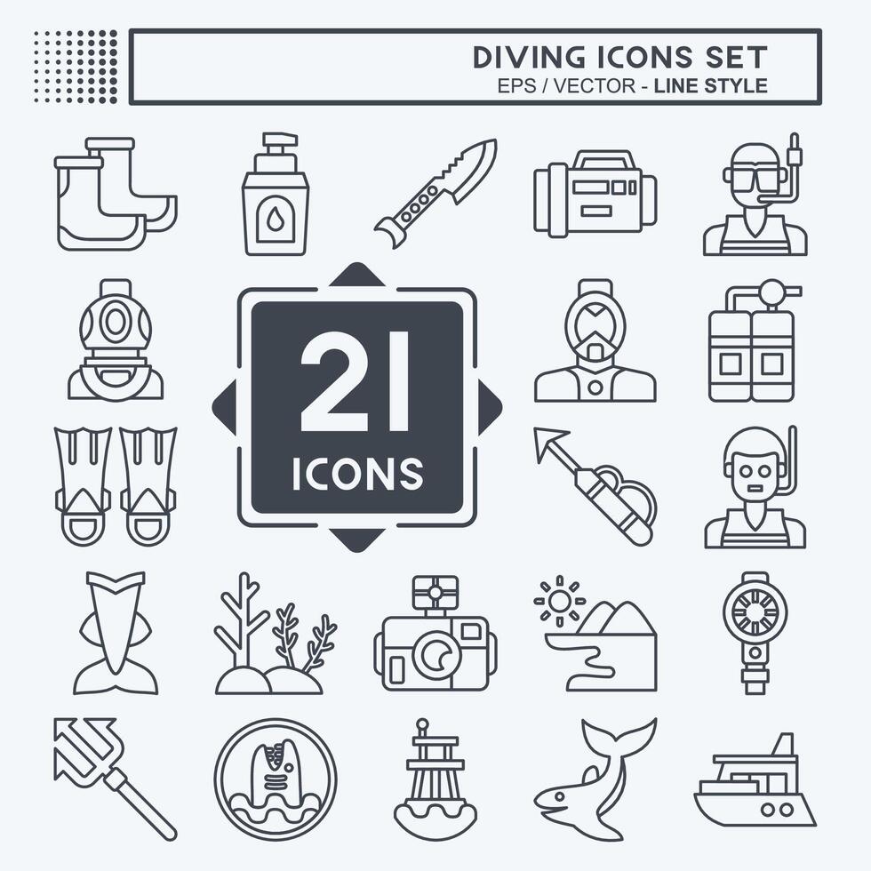 Icon Set Diving. related to Sea symbol. line style. simple design illustration Stock Free