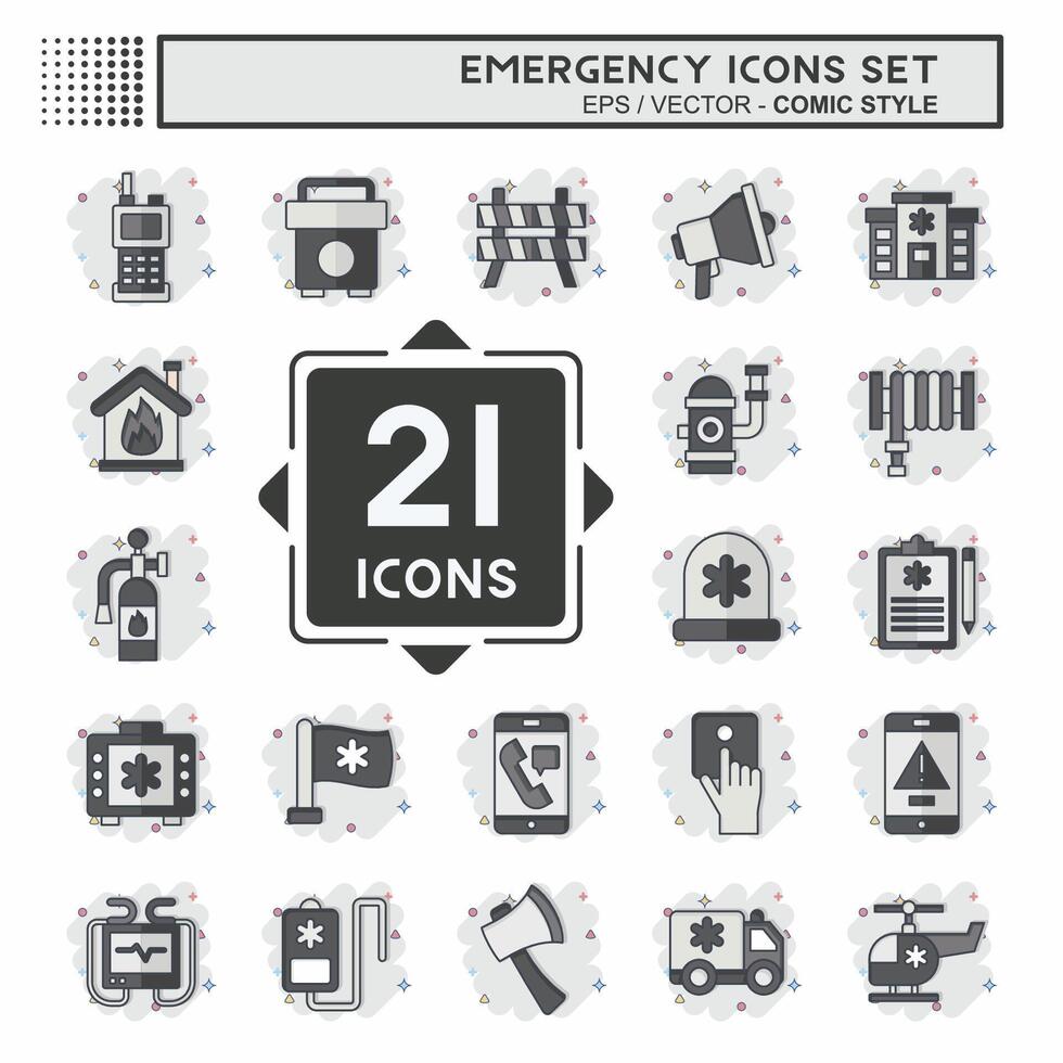 Icon Set Emergency. related to Warning symbol. comic style. simple design illustration Stock Free