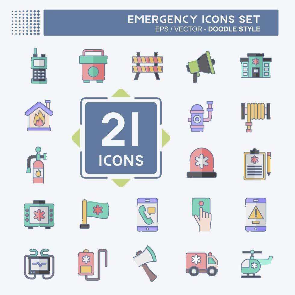 Icon Set Emergency. related to Warning symbol. doodle style. simple design illustration Stock Free