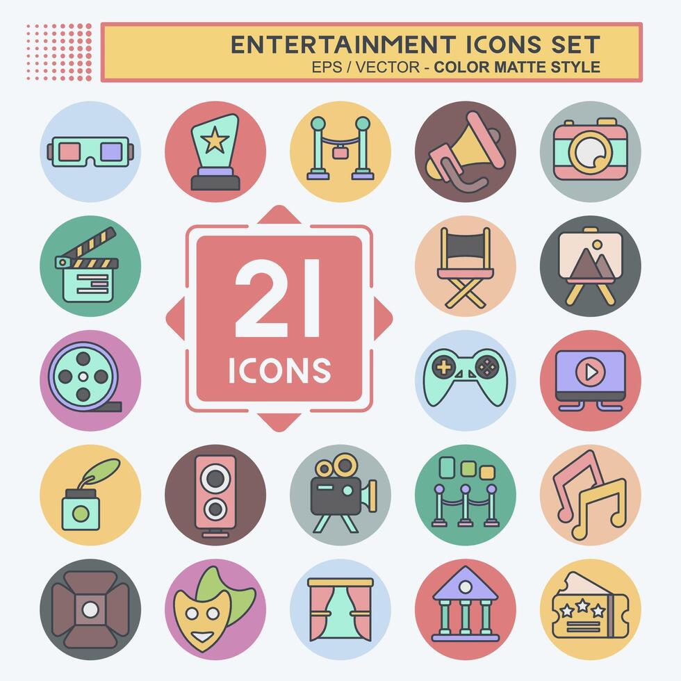 Icon Set Entertainment. related to Hobby symbol. color mate style. simple design illustration Stock Free